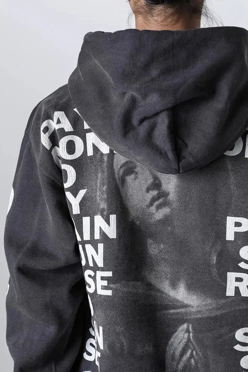 SAINT Mxxxxxx × PAY MONEY TO MY PAIN PTP_HOODIE/BRAND MONEY/BLK Co-branded PTP Virgin Mary dollar hoodie Washed black S-XL Assute dyeing The whole piece is sprayed with horse fade Mold customization joint main mark/washed mark Factory four-needle and six-thread workmanship No bone seams More comfortable to wear Repeated modification of proofing Authentic grade crack printing VINTAGE value is full
